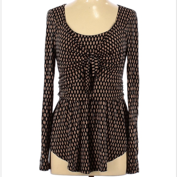 Anthropologie Meadow Rue Joselyn Diamond Pattern Tie Front Long Sleeve - Picture 7 of 16